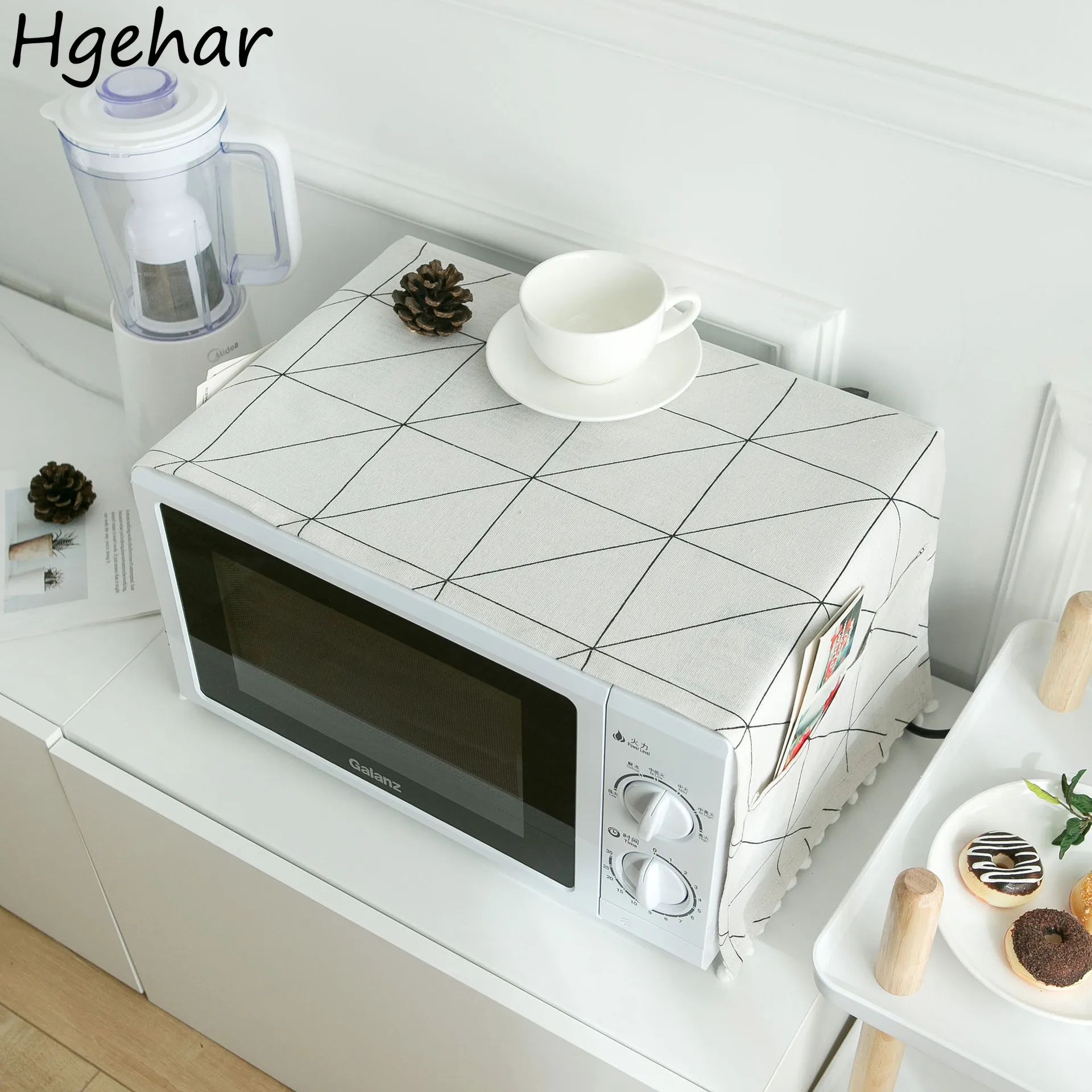 Microwave Oven Covers Nordic Plaid Dust-proof Cover All-purpose Linen Kitchen Accessories Side Pockets Storage Portable Modern