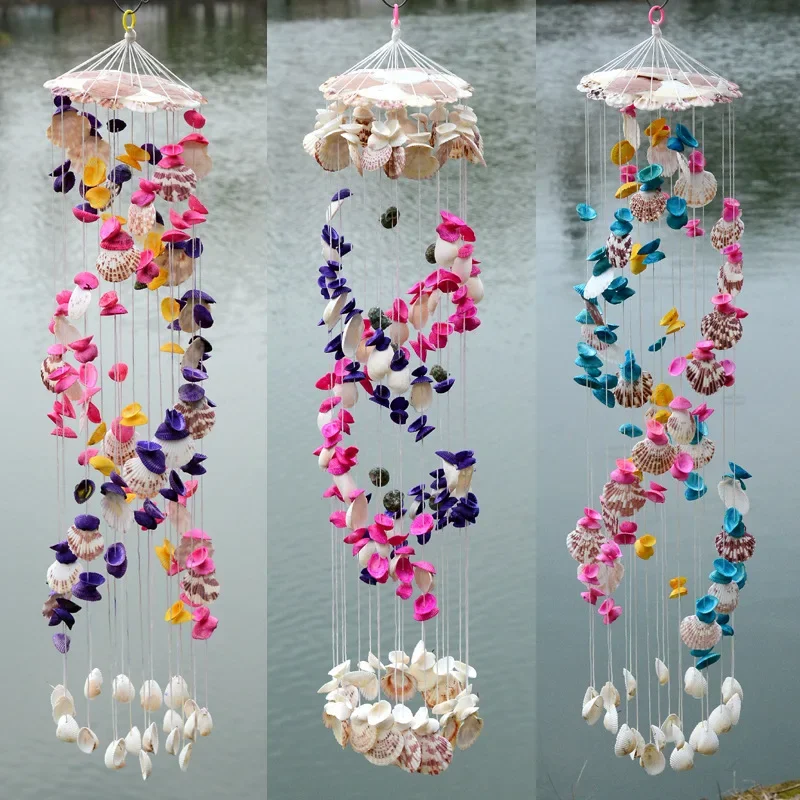 Home Door and Window Ornaments Wind Chimes Shell Wind Chimes Ssangyong Color 19 Pieces of Mediterranean Style