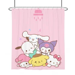 Cortina de ducha de dibujos animados de Anime Kawaii Sanrios Cinnamonroll My Melody Kuromi, cortina de baño de poliéster impermeable con ganchos, regalo