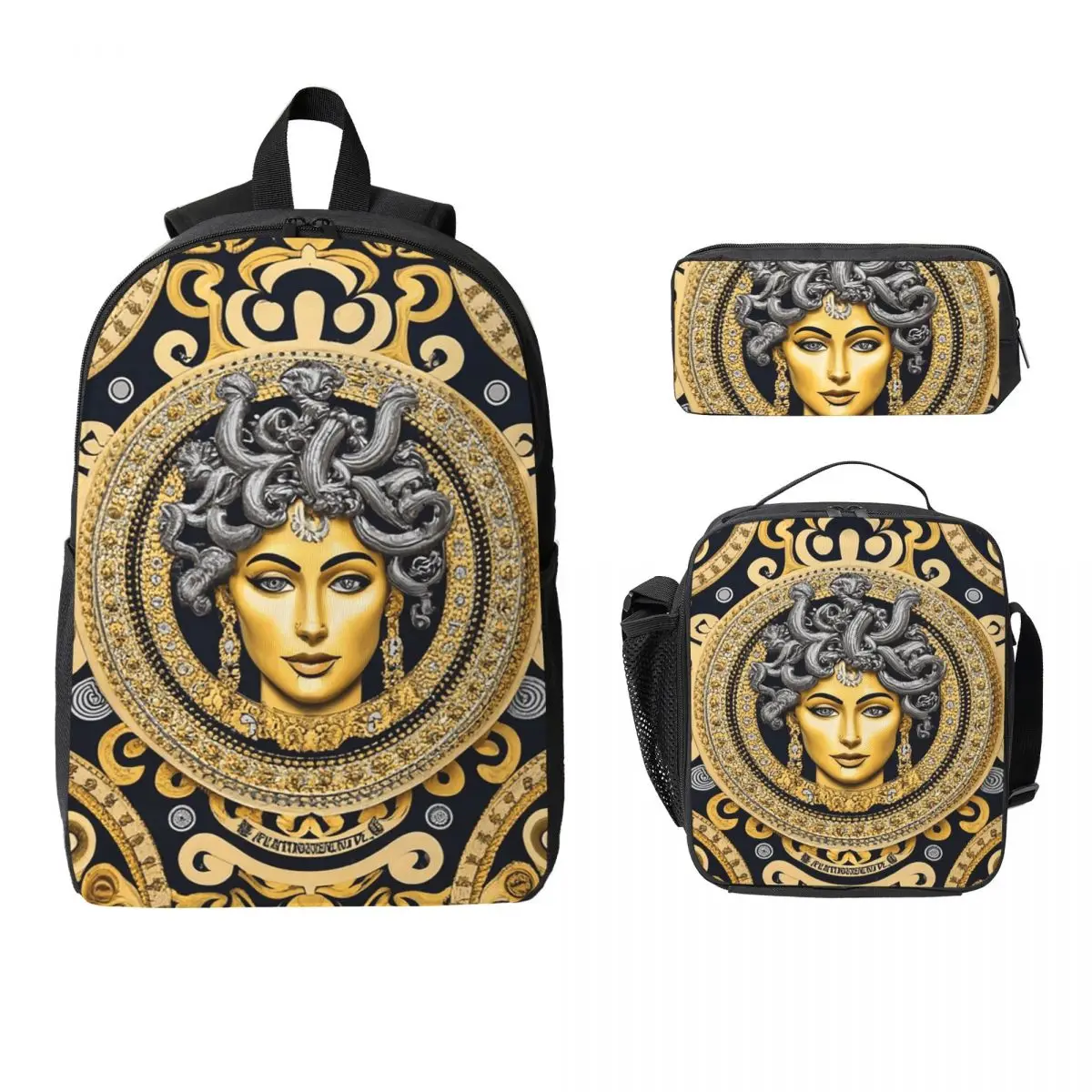 

Ancient Greece Medusa Gorgon Vintage Style Backpack BookBag School Bag Computer Shoulder Bag 3ps Insulated Lunch Bag Pencil Case