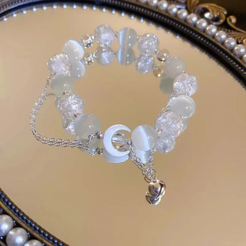 

Crystal Glass White Moon Planet Beads Bracelet for Women Vintage Gradient Bracelets Exquisite Party Jewelry 2025 Fashion Gifts