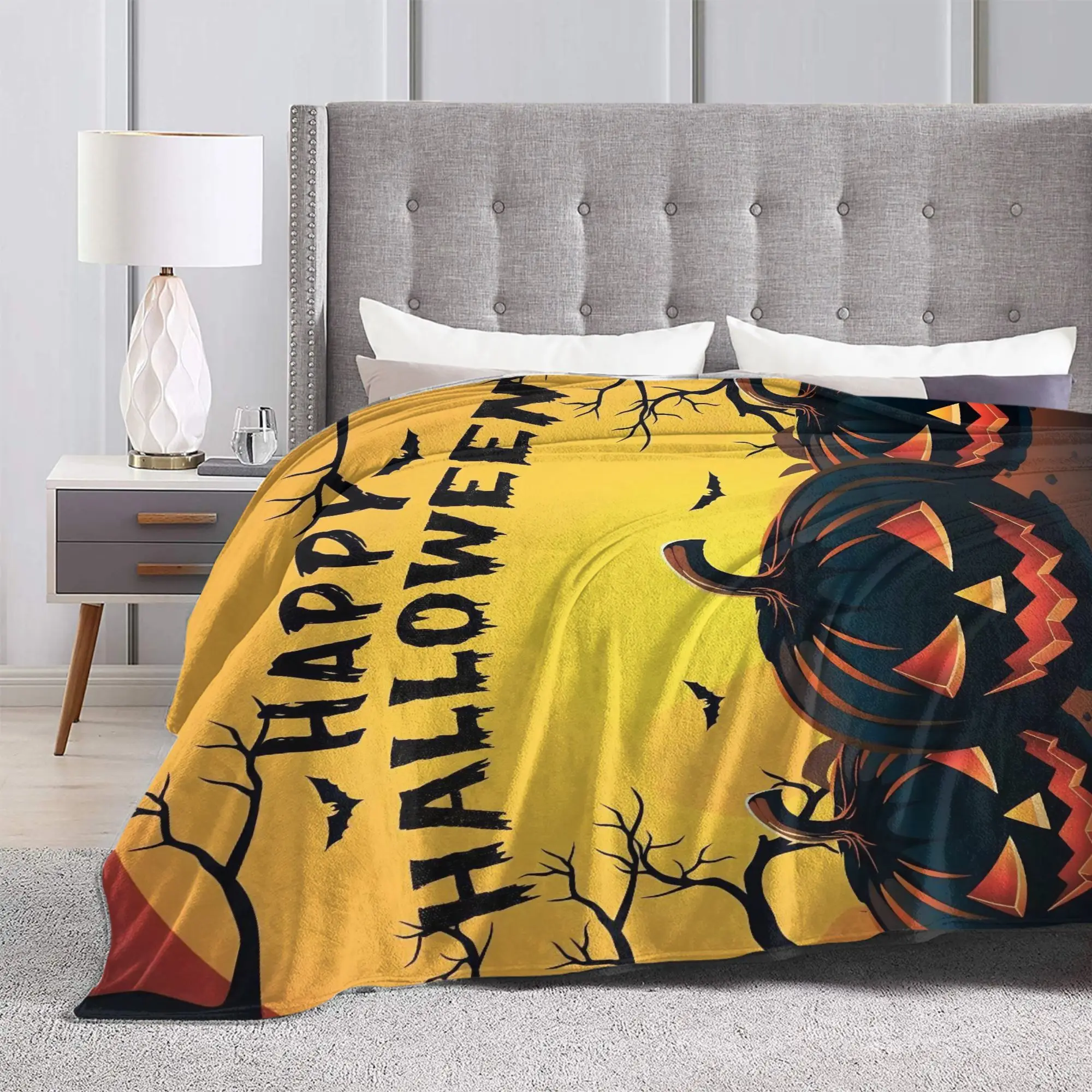 Happy Halloween Horror Pumpkin Blanket  Fuzzy Throw Blankets Airplane Travel Decoration Lightweight Bedspread