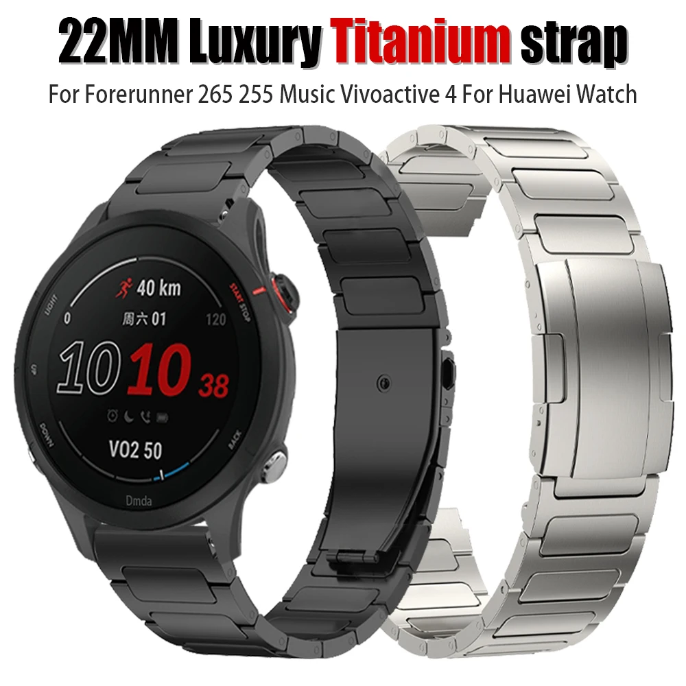 Luxury Titanium 22mm Strap For Garmin Forerunner 265 255 Music Vivoactive 4 Venu 2 Band For Huawei Watch 4 Pro GT 3 2 Metal Men