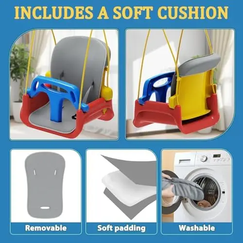 2 in 1 Toddler Swing & Baby Jumper, Foldable Baby r with t Cushion, Foldable Indoor & Outdoor Use, Easy to Install &