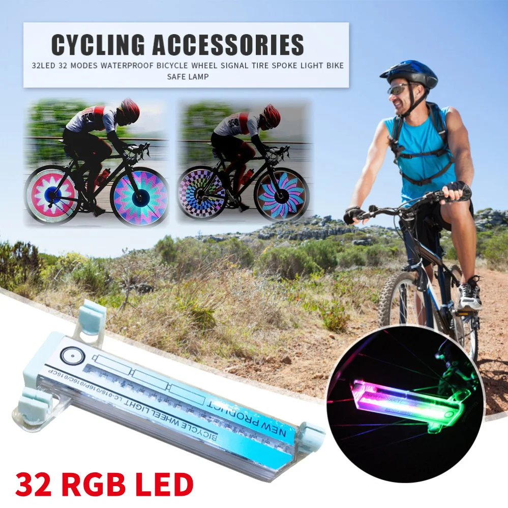2 Stück/1 Stück 32LED Fahrrad-Speichenlichter für Mountainbike und Rennrad, Hochsichtbare RGB-Reifenstreifen-Reflektorlampe