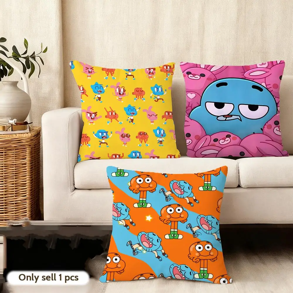 Anime A-Amazing World G-Gumball Cushion Cover Soft Plush Double-Sided Printed Decorative Pillow Case Sofa All Seasons Home Decor