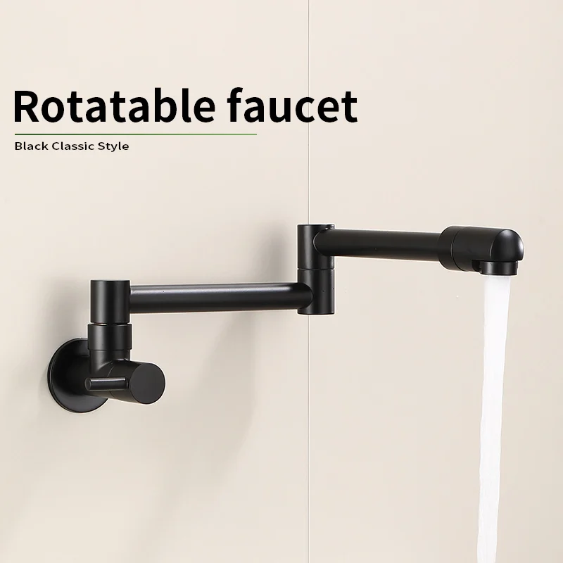 Universal Rotation Kitchen Faucet 304 Stainless Steel Concealed Single Cold Water Tap WallMounted Folding Design for Modern Home