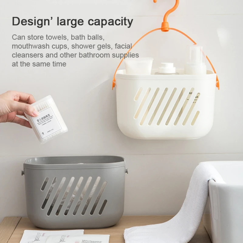 Portable Kitchen Organizer Storage Basket with Hook Plastic Baskets Hanging Shower Basket Laundry Basket  for Bathroom Kitchen