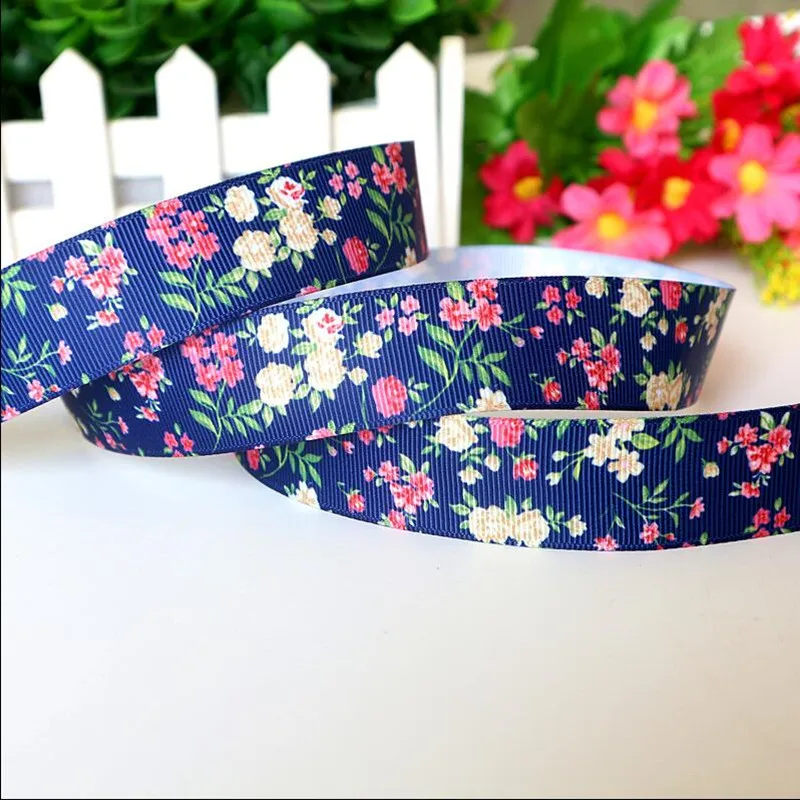 5Yards/Lot 9MM/16MM/25MM Flowers Printed Grosgrain Ribbons DIY Hairbow Ribbon Tape Band DIY Craft Supplies