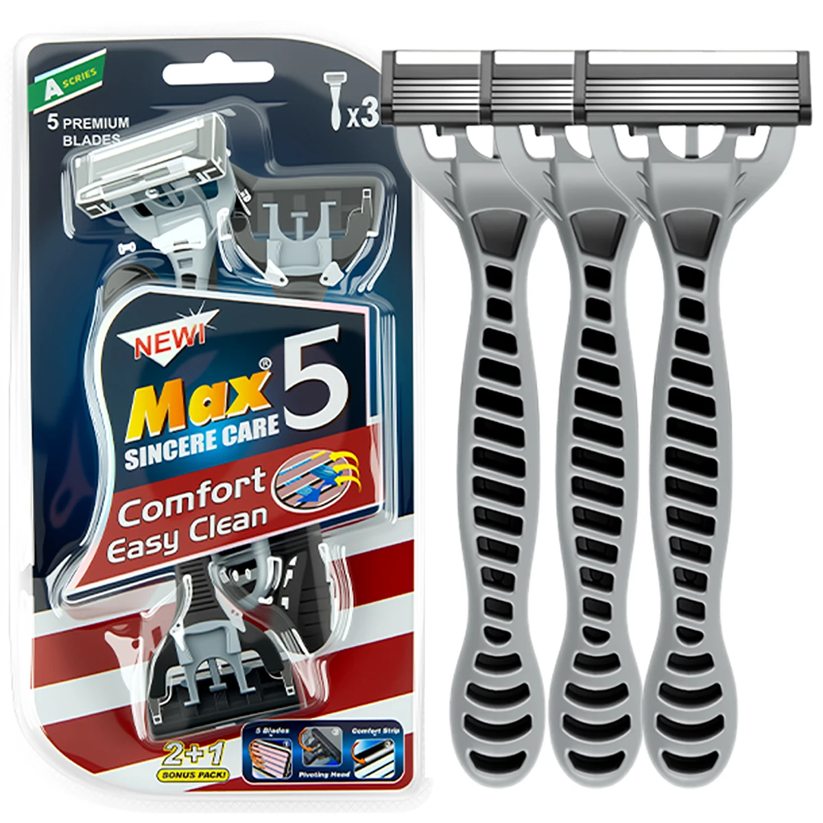3pcs Razor Blade For Men Shaving Stainless Steel Blade Men Beard Razor High Qality Five Layers Blade