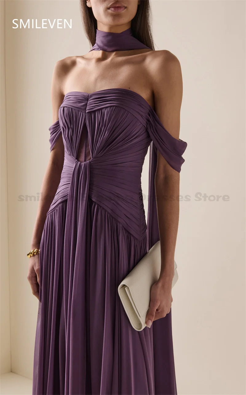 Smileven Purple A-line Off Shoulder Prom Dress فساتين س Saudi Arabia Luxury Evening Gown Formal Dress Customized 2025 image 4