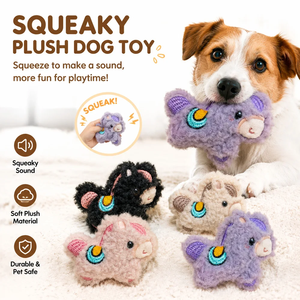Mini Brinquedo de Pelúcia para Cães com Som, Brinquedo Macio para Filhotes, Brinquedo Interativo para Animais de Estimação em 4 Cores
