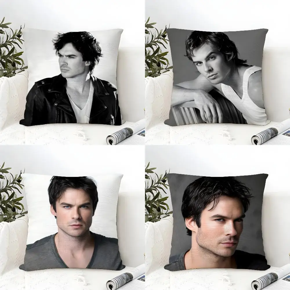 I-Ian S-Somerhalder Actor Cushion Cover Eco Linen Pillow Case Double-Sided Print Breathable Durable Zipper Home Decor Gift