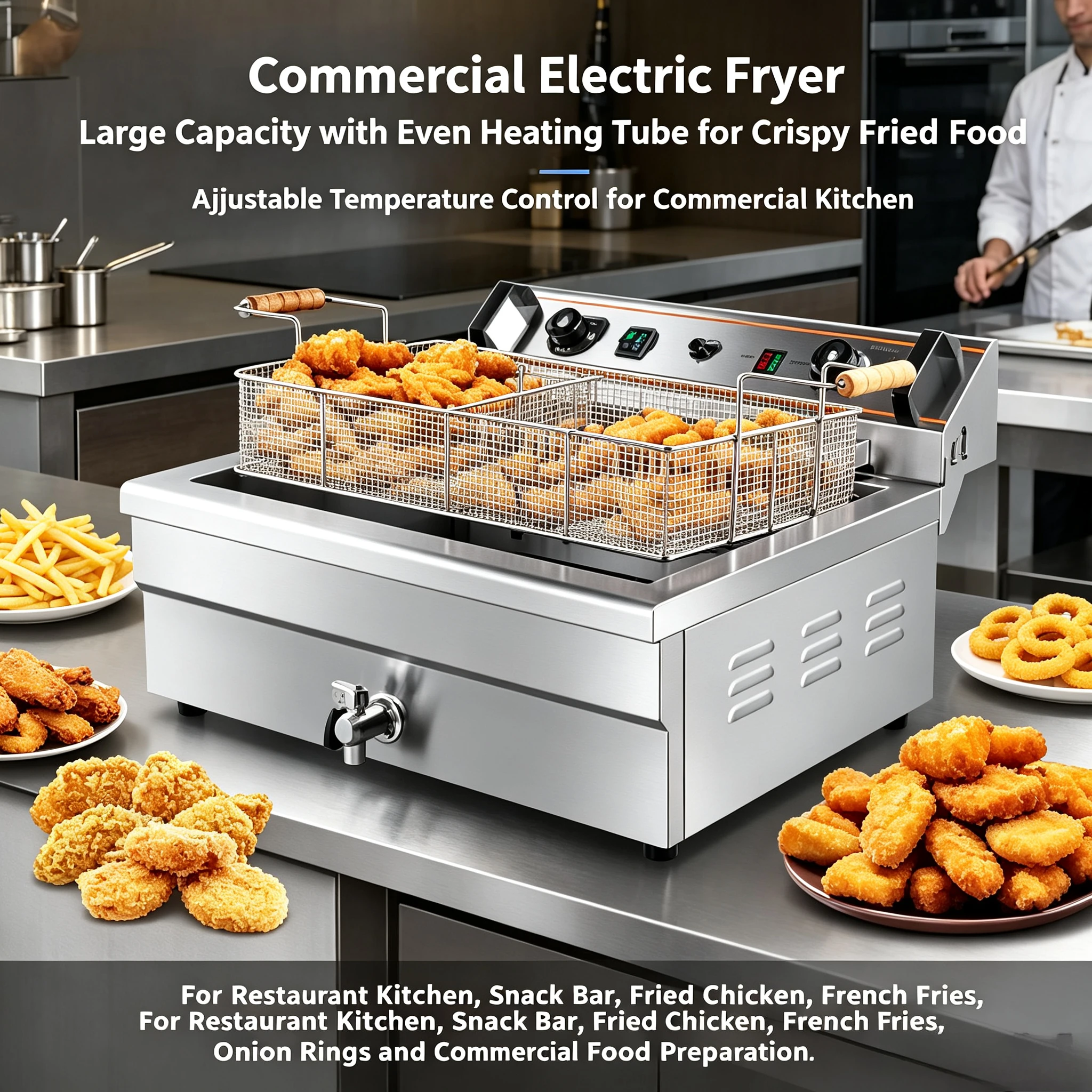Electric Fryer Commercial 20L - หม้อทอดไฟฟ้าเชิงพาณิชย์ความจุขนาดใหญ่, หม้อทอดแบบถังเดี่ยวขนาด 20 ลิตร / 30