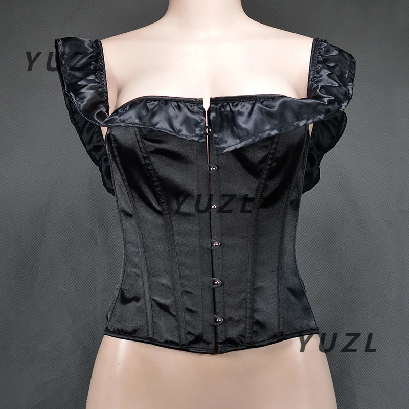 مشد جديد لعام 2025 بياقة كلمة واحدة من الساتان بحافة مكشكشة وأكمام قصيرة و6 أزرار لدعم الصدر مشد البطن #1