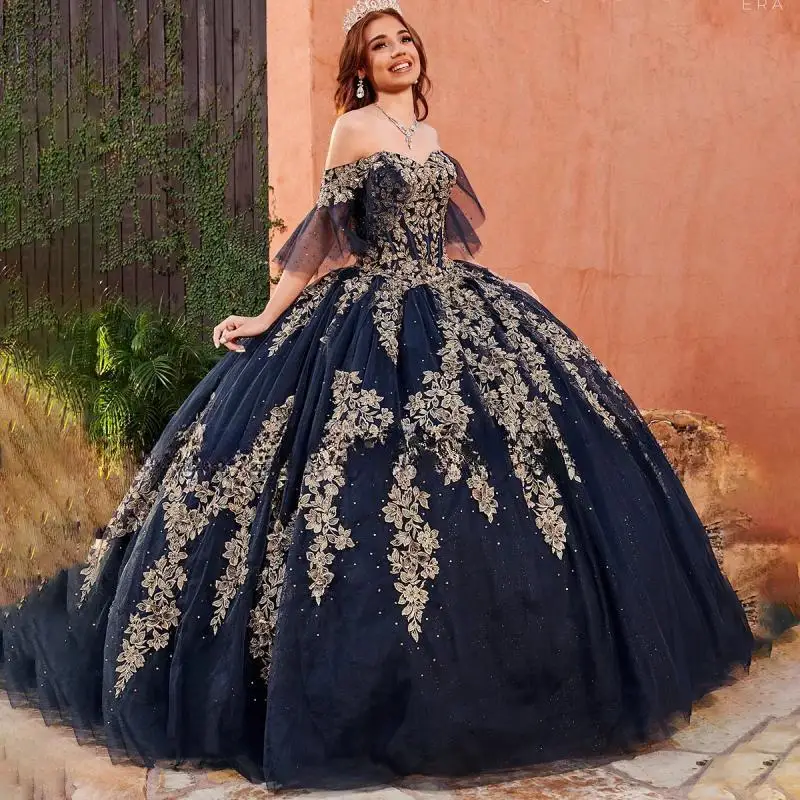 Aangepaste Mexicaanse Quinceanera Jurk Off Schouder Applique Mouwloos Kralen 3D Bloemen Sweet 15 16 Formele Vestidos De 15 Años