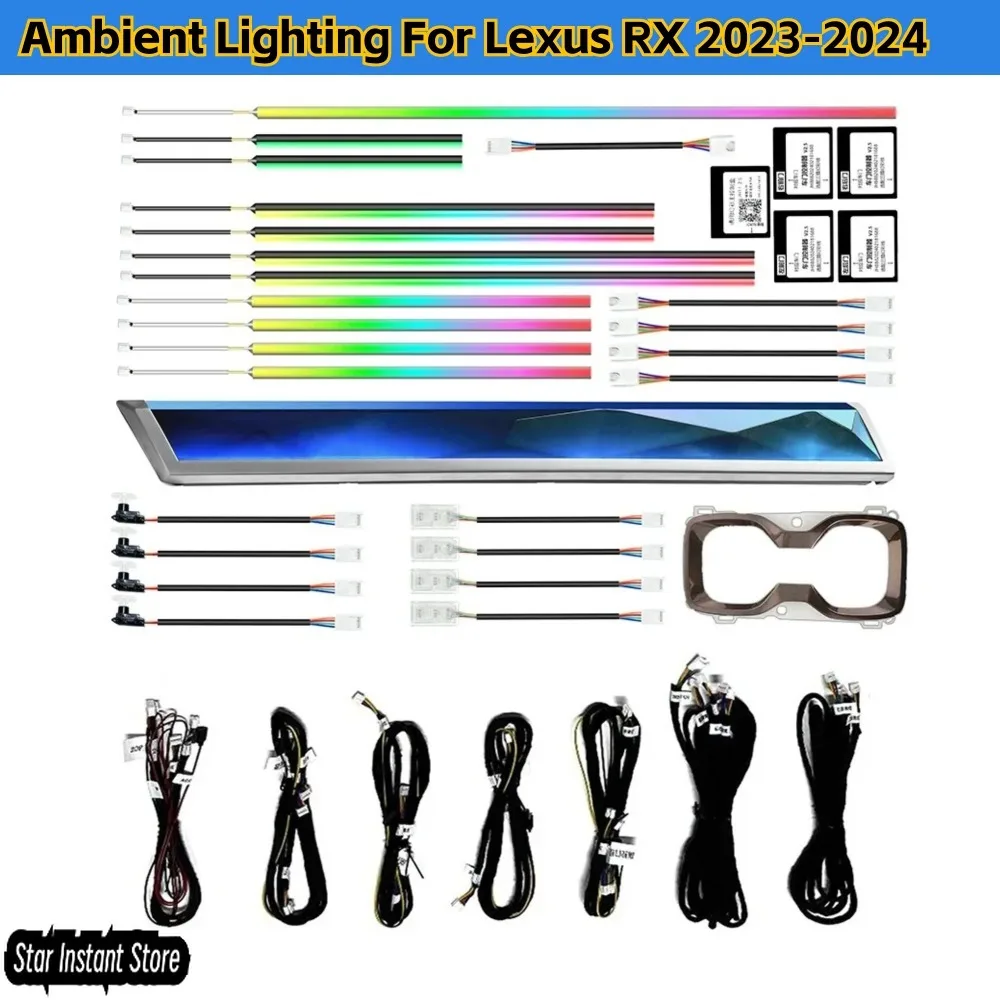 

Кристаллический стиль, музыкальный ритм, окружающее освещение для Lexus RX 2023-2024, 256 цветов, RGB, внутренняя светодиодная лента с управлением через приложение