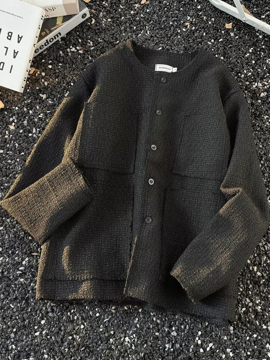 

Мужской кардиган из твидового трикотажа с пуговицами, премиум-класса, осенне-зимний, модный бренд, утолщенный хлопок, повседневный стиль