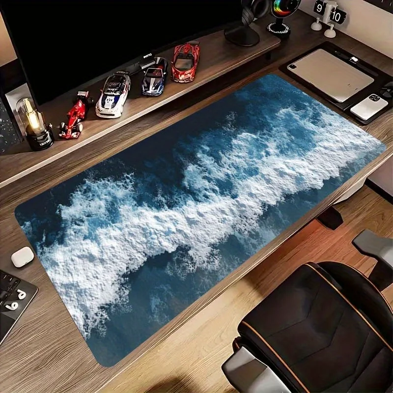 Ocean Wave Abstract Large Gaming Mouse Pad Rubber Base Precision Stitched Edges Desk Mat for Home Office Work