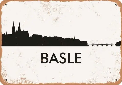 Metal Sign - Basle Skyline - Vintage Look