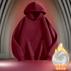 Winter Autumn 15 Colors Velvet Liner Men/Women Hoodie Fashion Hip Hop Oversized Men's Solid Hooded Sweatshirt Tops Large Size