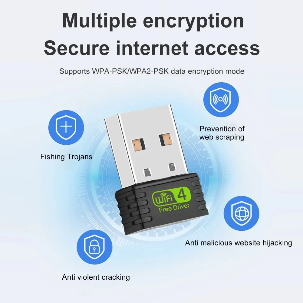 2.4GHz 150Mbps Wireless Network Card WIFI 4 USB Adapter Free Drive USB Ethernet wifi Dongle Lan Card Receiver for PC Laptop