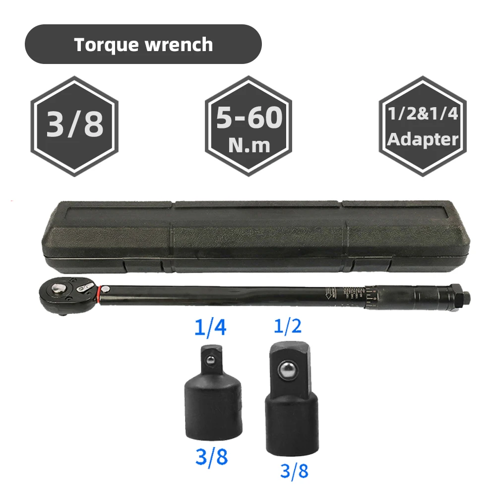 

5-60N.m Torque Wrench 3/8 Inch Precise Torques Key Reversible Ratchet Preset Wrench Professional Automotive Bicycle Bike Tool