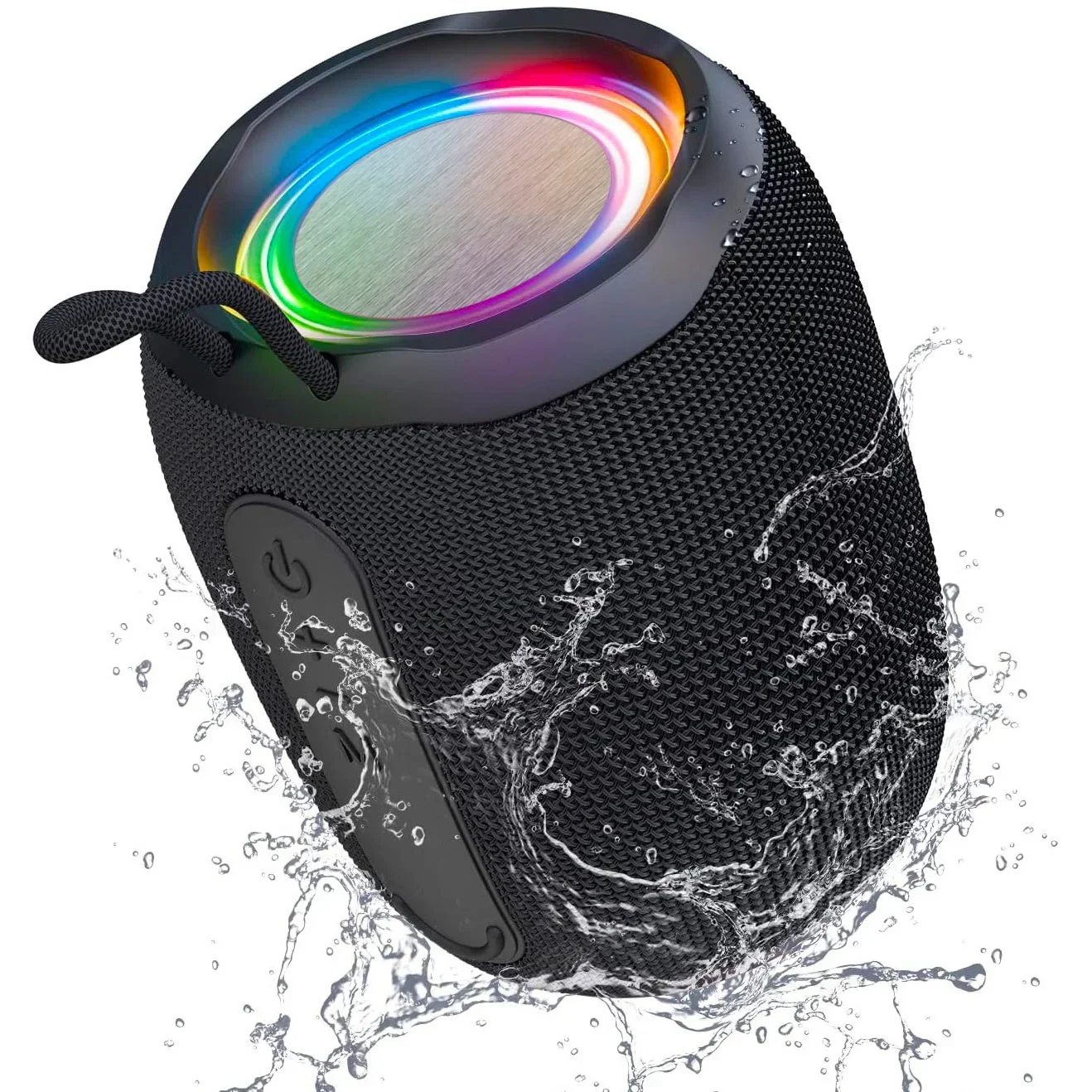 Bluetooth Speaker Powerful Small Portable Wireless Speaker with FM Radio, IPX5 Waterproof, 5 LED Light Modes USB