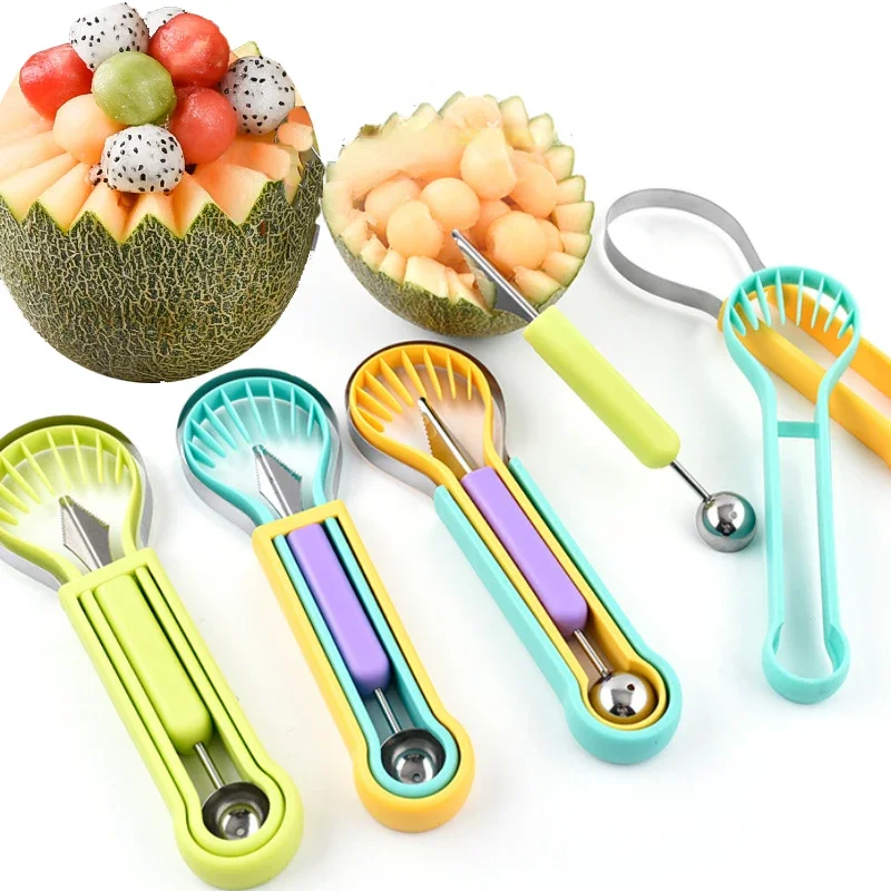 

3-in-1 Fruit Digger Fruit Carving Knife Set Cutter Fruit Platter Separator Kitchen Gadgets Watermelon Ice Cream Baller Scoop