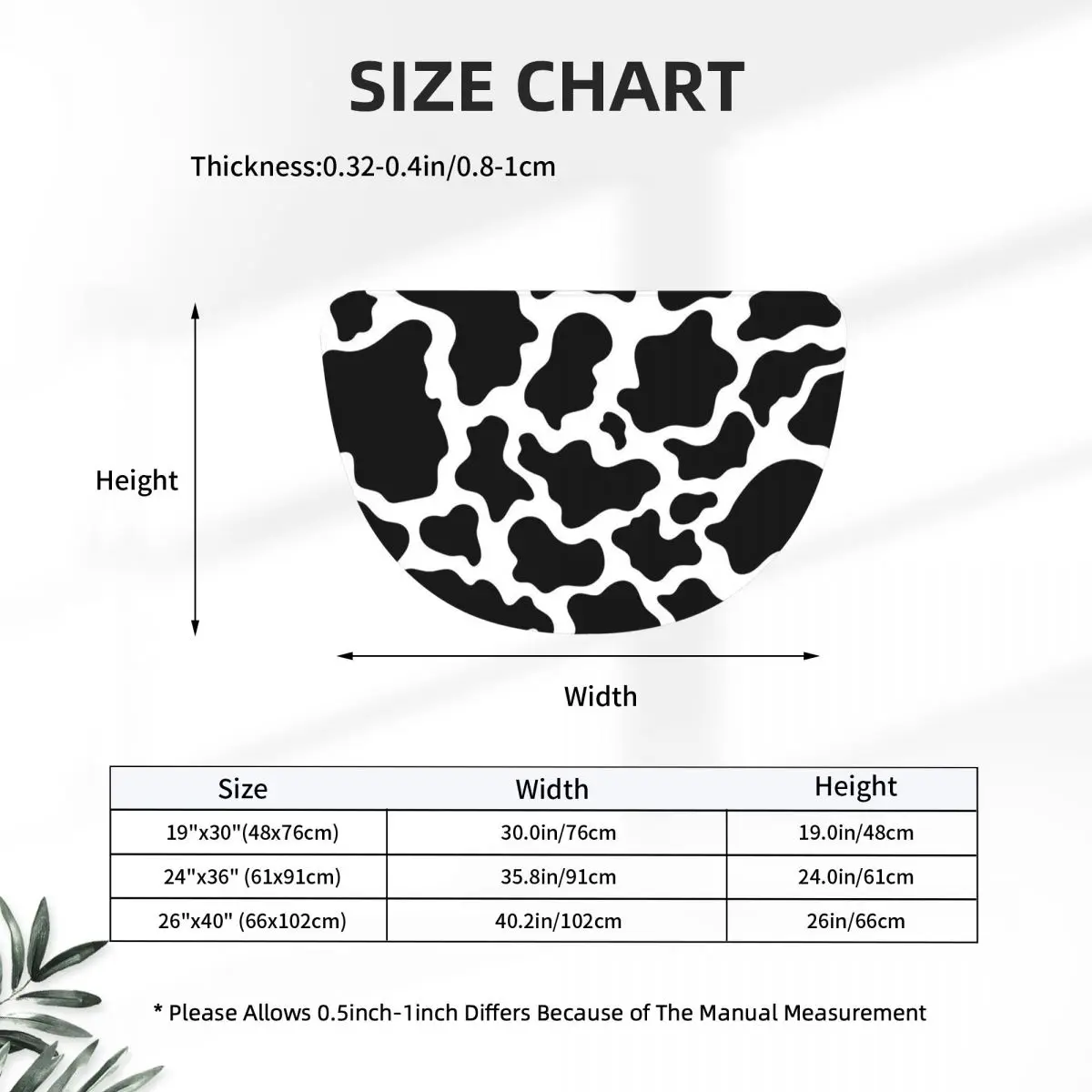 Cow Spots Animal Print Soft Flannel Half Round Doormat Non Slip Bathroom Mat Absorbent Floor Carpet for Home Bedroom