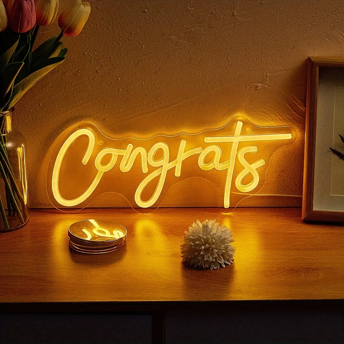 Congrats Neon Sign Wall Art Decoration LED Neon Sign for Congratulations Graduation Wedding Ceremony Birthday Party