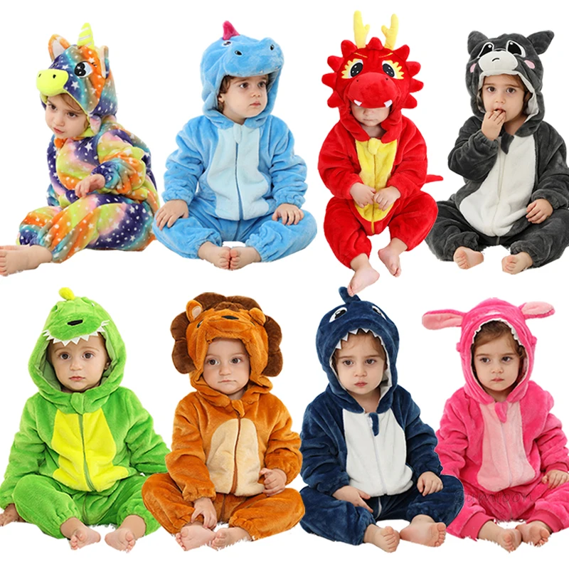 Baby Kigurumi Unicorn Lion Shark Cartoon Romper Newborn Infant Kids Animal Jumpsuit Girls Boys Carnival Cosplay Pyjama Costumes