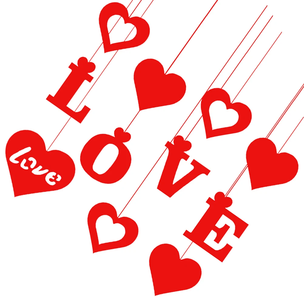 

11 Pcs Heart Pendant Party Banner Valentine's Day Decors Hanging Decoration Decorate for Wedding Shape Felt Garland
