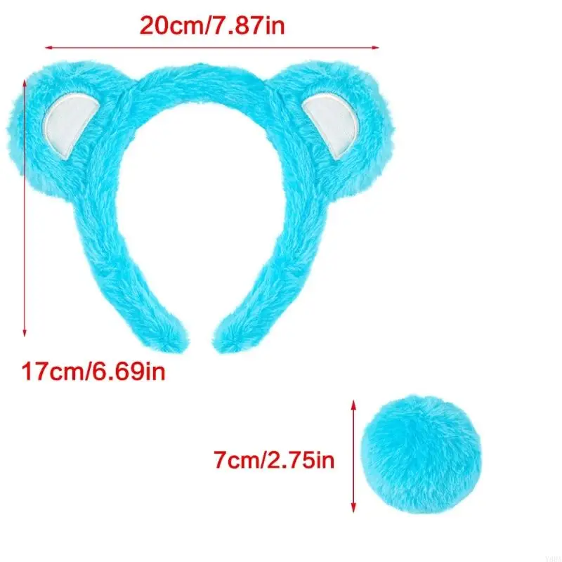 Y88a Tier Little Bear Kostüm Set, Bär Ohren Stirnband mit Bärenschwanz Halloween Kostüm Party Vorräte für Jungen Mädchen