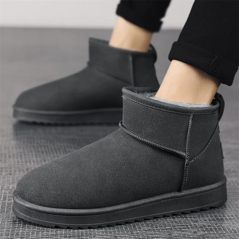 Bottes de neige coordonnantes en daim peluche pour couples, chaussures en coton, confortables, chaudes, grises, extérieur, hommes, femmes, hiver, taille 36-45