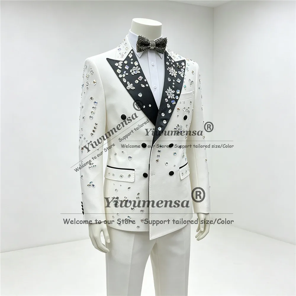 Brilliant Boy Suit Formal Wear Diamond Beaded Jacket Pants 2 Pieces Sets Double Breasted Kid's Blazers Children Tuxedo Attires