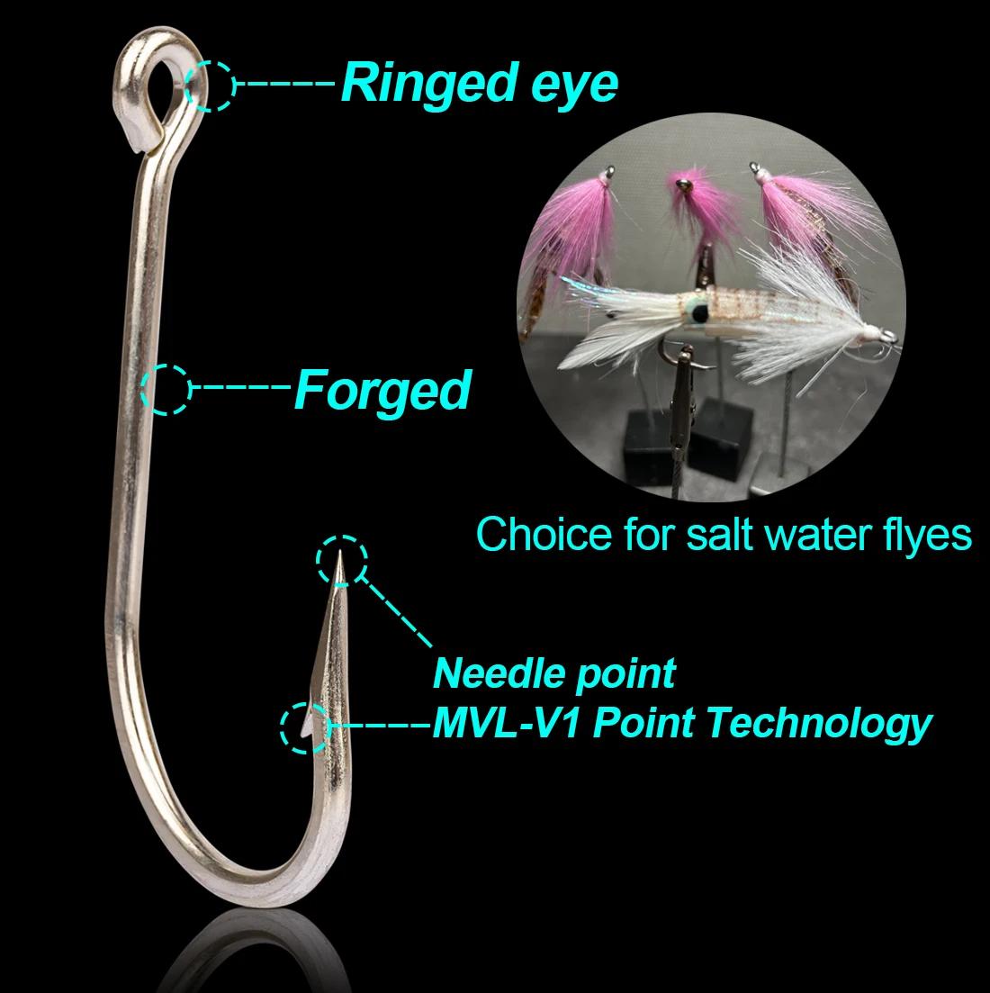 FishTrip 50Pcs Oshaughnessy Fishing Hooks Forged Long Shanked Saltwater Bait Hook for Both Trolling & Stationary Fishing