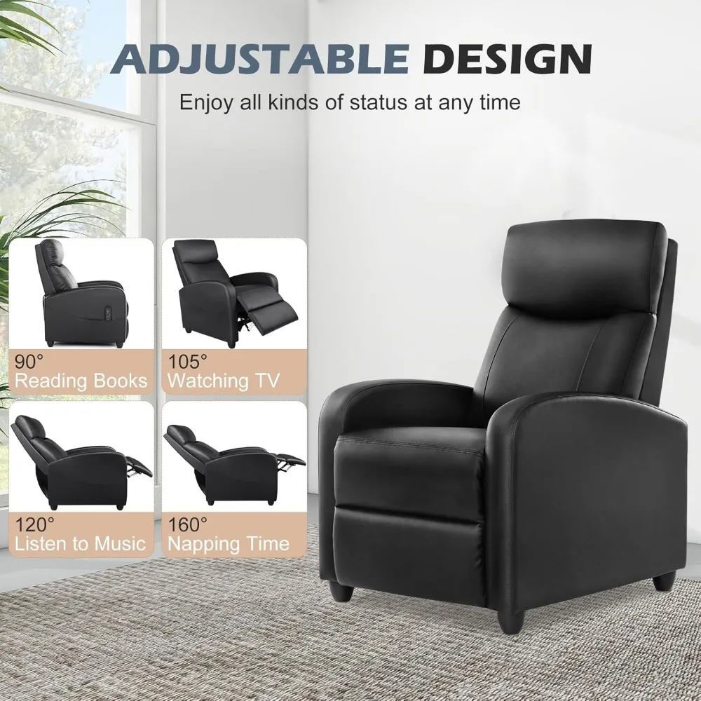 Recliner Chair for Adults, Massage PU Leather Small Recliner Home Adjustable Modern Reclining Chair with Padded Seat Backrest