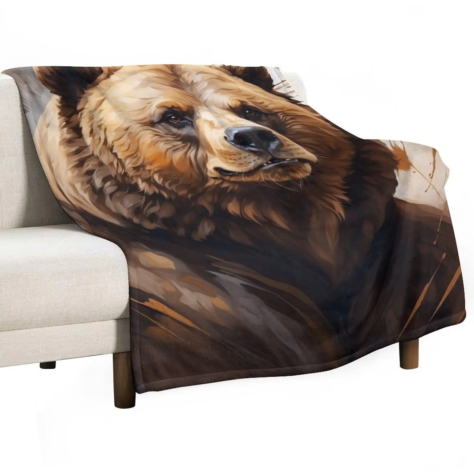 

Watercolor Brown Bear Face Throw Blanket Summer Beautifuls Luxury St decorative Blankets