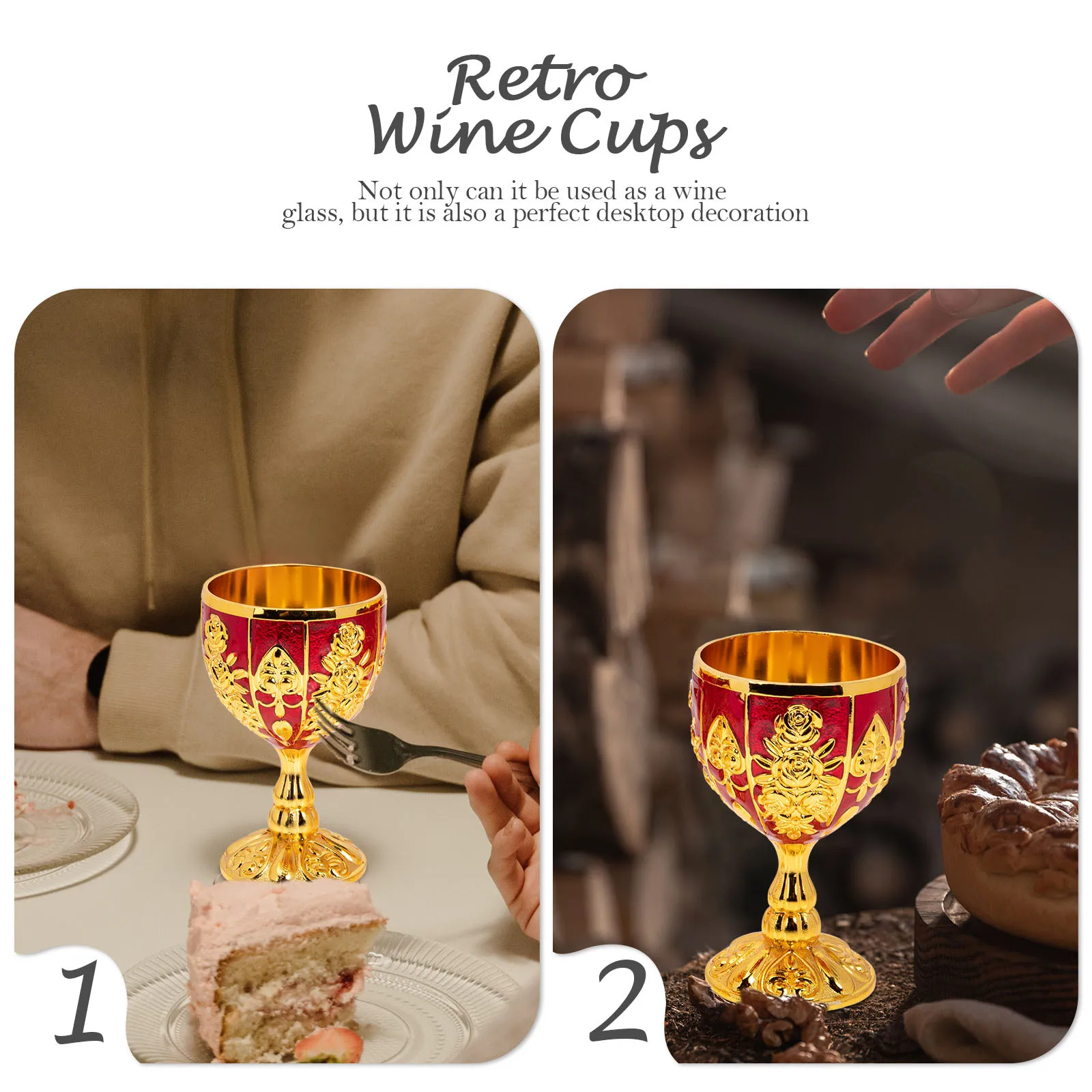

2Pcs High Footed Retro Whisky Goblets Elegant Party Wine Cups Red Wine Glasses European Style Whisky Goblets