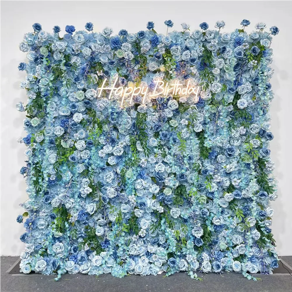 

Uflower Blue Green Rose Hydrangea 5D Flower Wall Wedding Backdrop Fabric Hanging Curtain Floral Arrangement Party Event Props