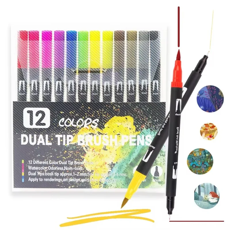 72/60/48/36/24/12 Colors Waterproof Dual Tip Brush Colour Pen Sets Art Acrylic Markers For Children Drawing Graffiti Stationery6