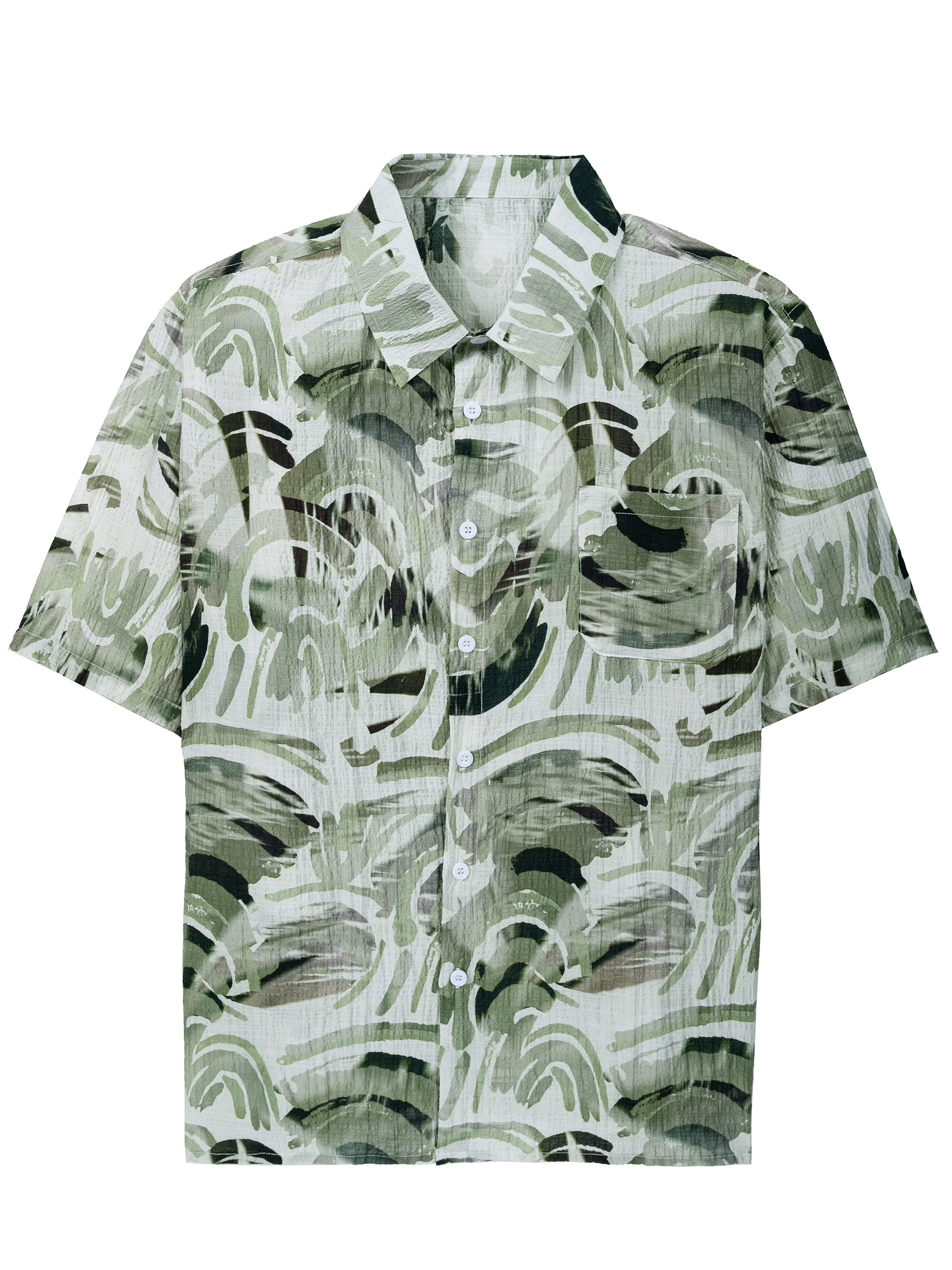 

Hawaiian Summer Men's Shirt Trend Printed Cardigan Stand-Up Collar Personalized Casual Beach Short-Sleeved Top