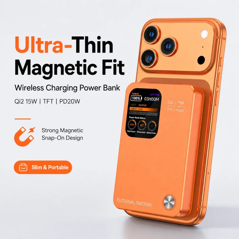Magnetic Wireless Power Bank, Ultra Thin Large Capacity Fast Charging 3C Certified Portable Power Bank, Airplane Carry Permitted