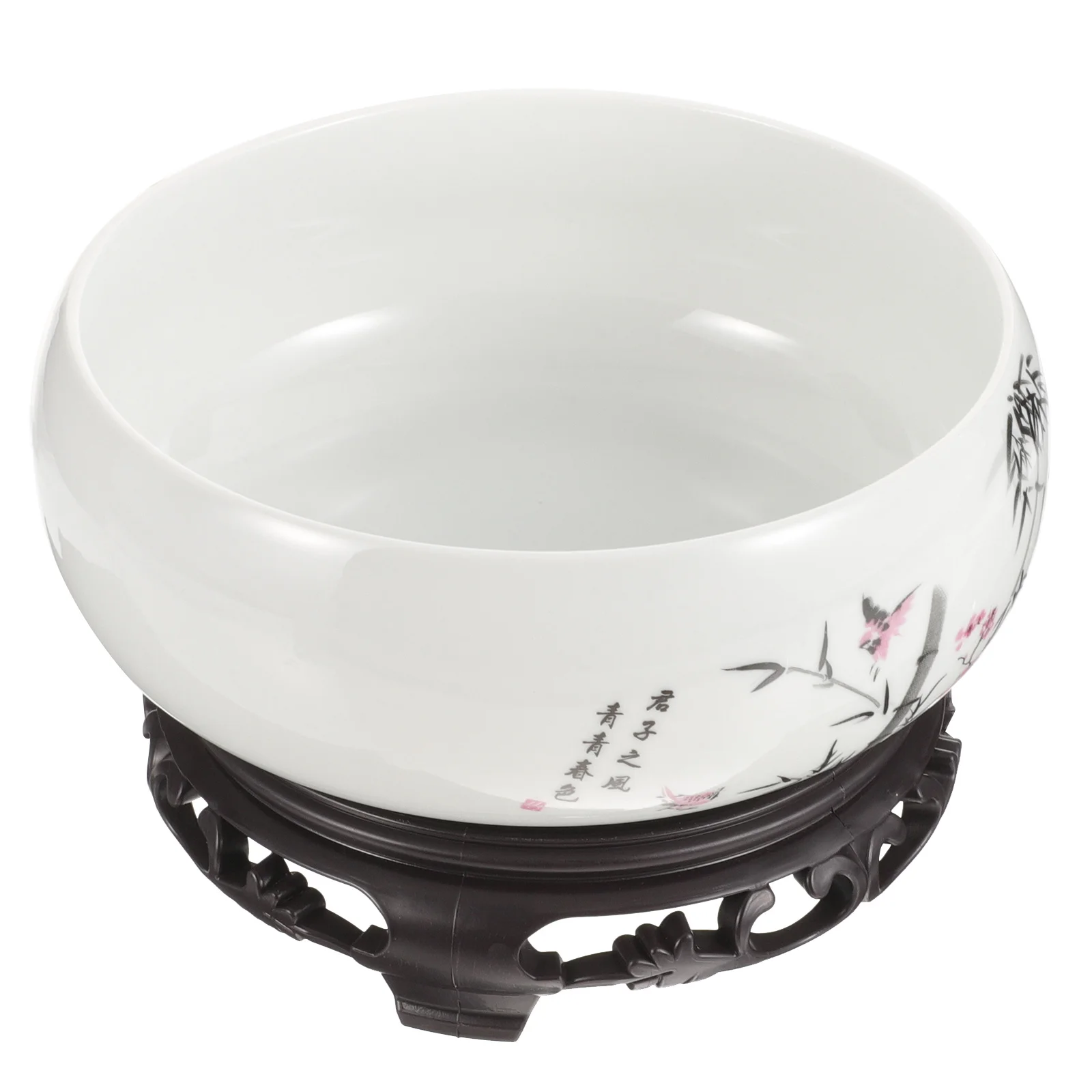 

Round Ceramic Planter Pot with Plastic Base Hydroponic Flower Plant Container for Home Office Decor Chinese Style Succulent