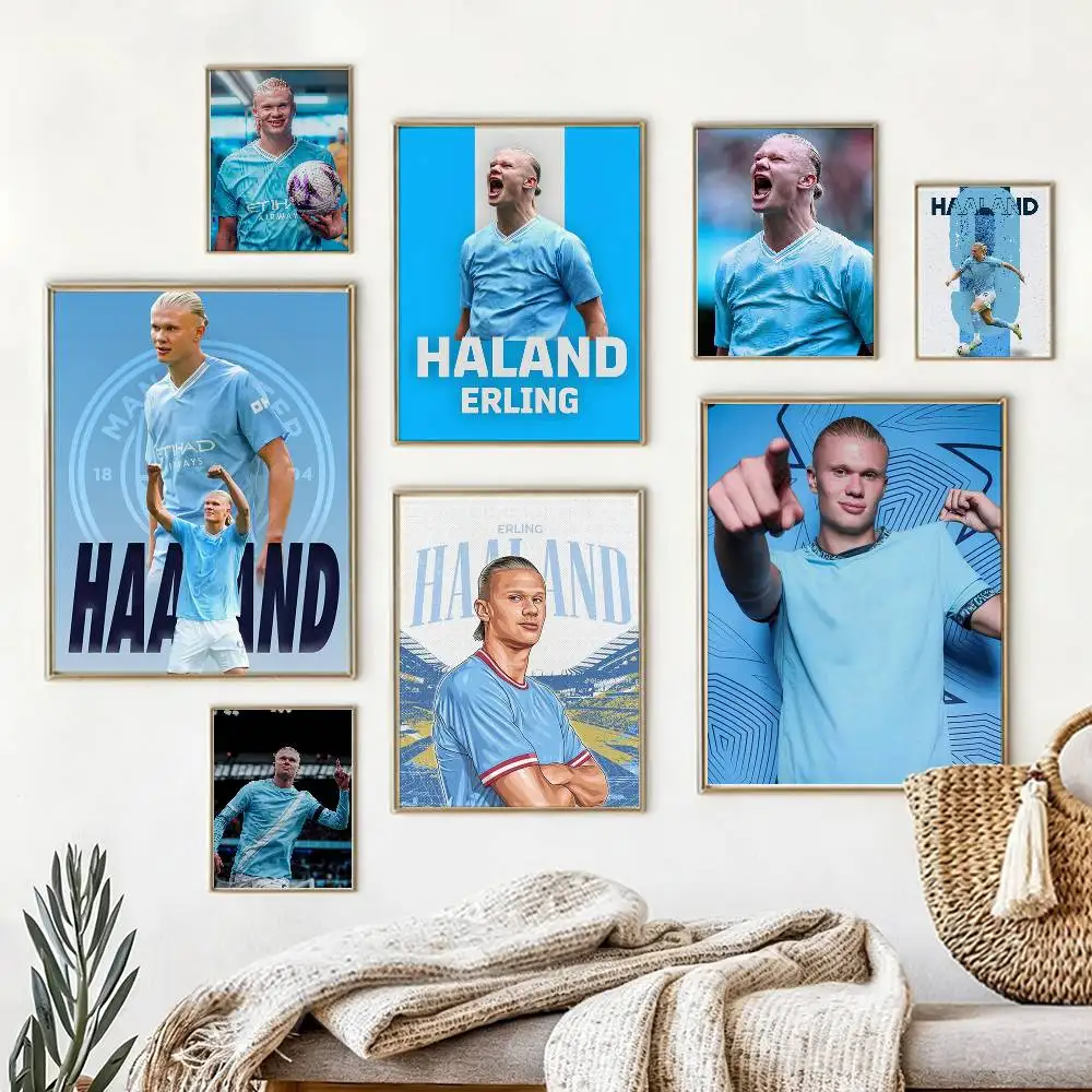 

Football E-Erling H-Haaland Poster Waterproof Wall Art Sticker For Bar Living Room Vintage Decor High Quality Print Gift