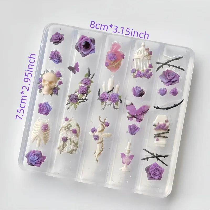 1 Stück Kerzenhalter aus europäischer Retro-Musterkollektion, 3D-Nagelkunst-Dekoration, transparente Nagelform zum Selbermachen