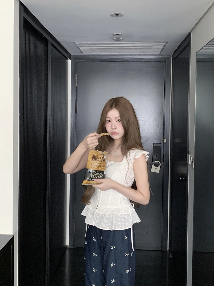 

Sasaouni Princ Diary Svel Slim Fit Vest Outerwear Sweet Sle Printed Cotton Summer Faion Casual irt