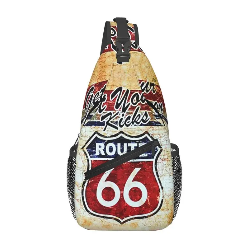 

Cool American Road Route 66 Sling Crossbody Backpack Men Shoulder Chest Bags for Camping Biking
