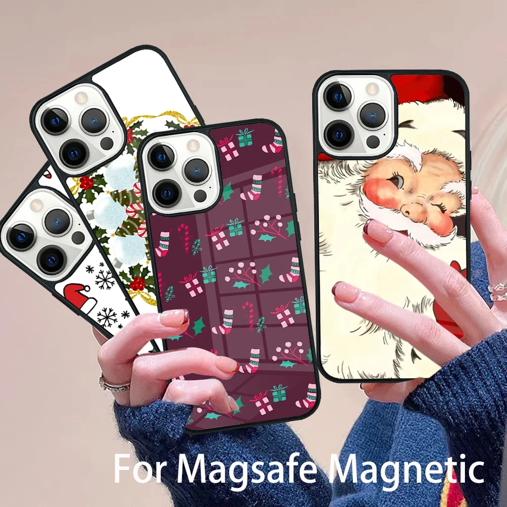 

Christmas Cartoon New Year Phone Case Magesafe Magnetic Wireless Charge Cover For IPhone 16 11 12 13 14 15 Pro Max Plus Mini